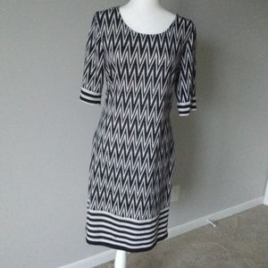 Knit, knee length, black and white dress